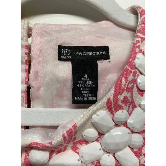 New Directions Dress Women Size 4 Pink Sleeveless Linen Knee‎ Skimming Weddings - Picture 10 of 14